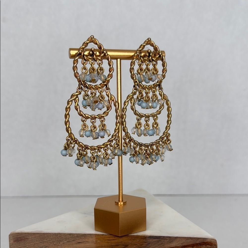 Vintage Estate Gold and Blue Chandelier Earrings Lot E18
